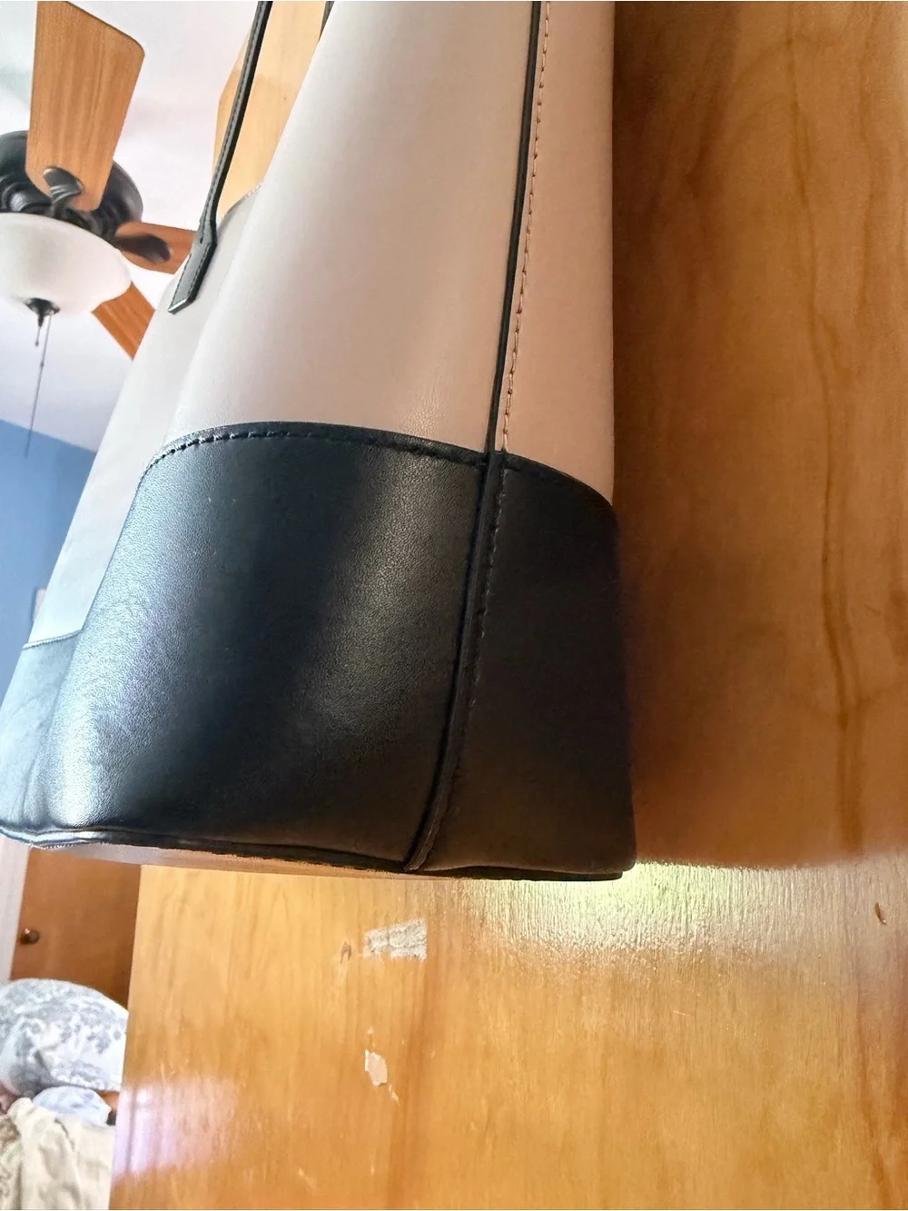 Kate Spade New York Colorblock Leather Tote Cream Black Large Shoulder Bag